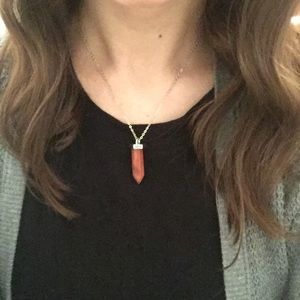 Red quartz crystal point necklace